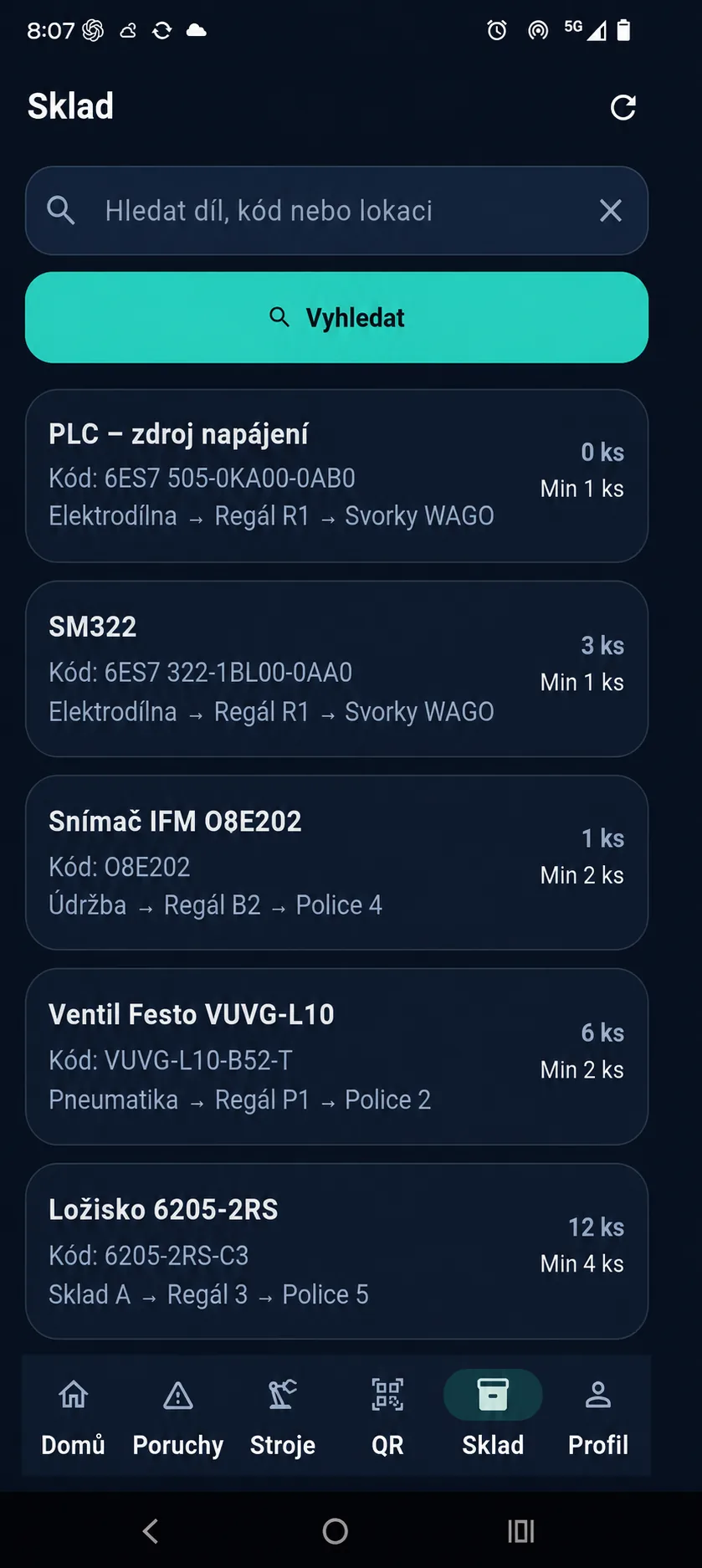 Velion mobile – skladové položky